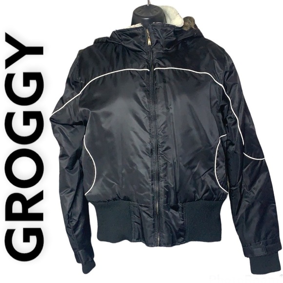 GROGGY Black Women’s Bomber/Winter Jacket Size L - Picture 1 of 16